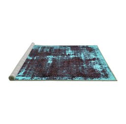 Sideview of Machine Washable Abstract Turquoise Modern Area Rugs, wshabs5597turq