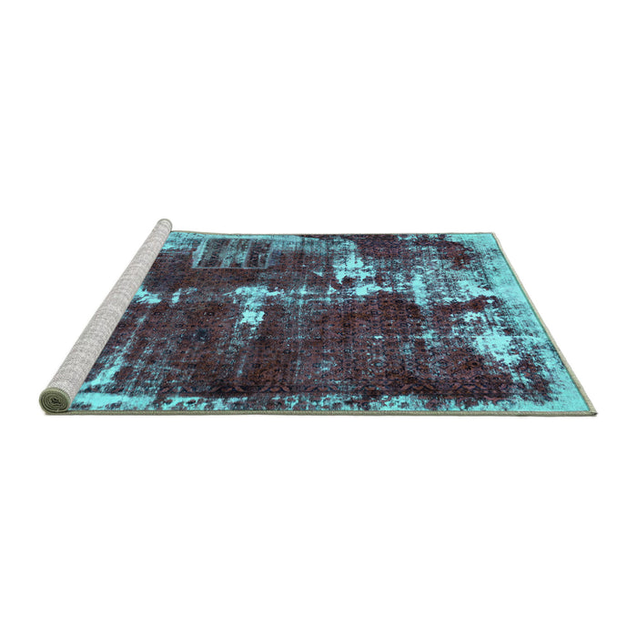 Sideview of Machine Washable Abstract Turquoise Modern Area Rugs, wshabs5597turq