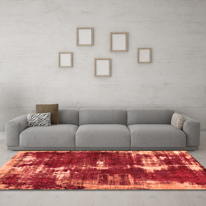 Machine Washable Abstract Orange Modern Area Rugs in a Living Room, wshabs5597org