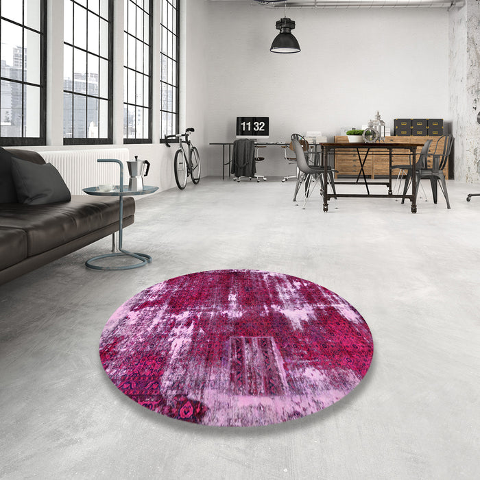 Round Abstract Deep Mauve Purple Modern Rug in a Office, abs5597