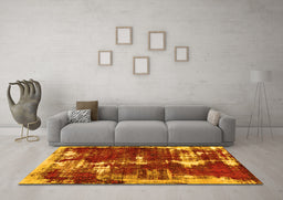 Machine Washable Abstract Yellow Modern Rug in a Living Room, wshabs5597yw