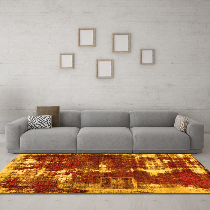 Machine Washable Abstract Yellow Modern Rug in a Living Room, wshabs5597yw