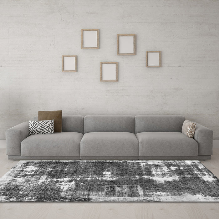 Machine Washable Abstract Gray Modern Rug in a Living Room,, wshabs5597gry