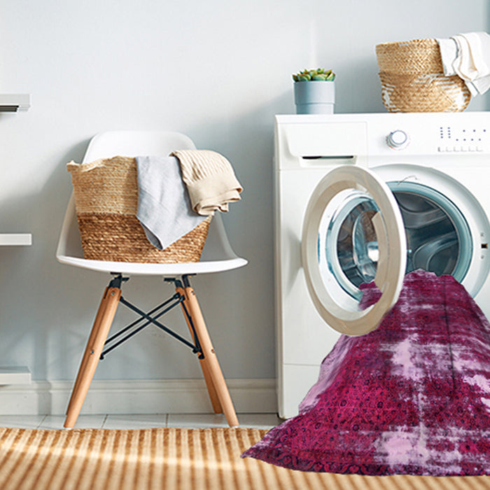 Machine Washable Abstract Deep Mauve Purple Rug in a Washing Machine, wshabs5597