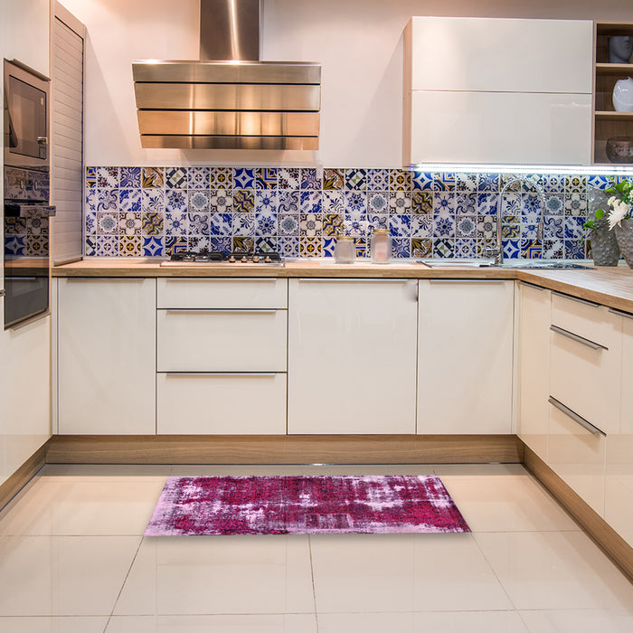 Machine Washable Abstract Deep Mauve Purple Rug in a Kitchen, wshabs5597