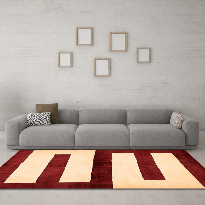 Machine Washable Abstract Orange Modern Area Rugs in a Living Room, wshabs5598org