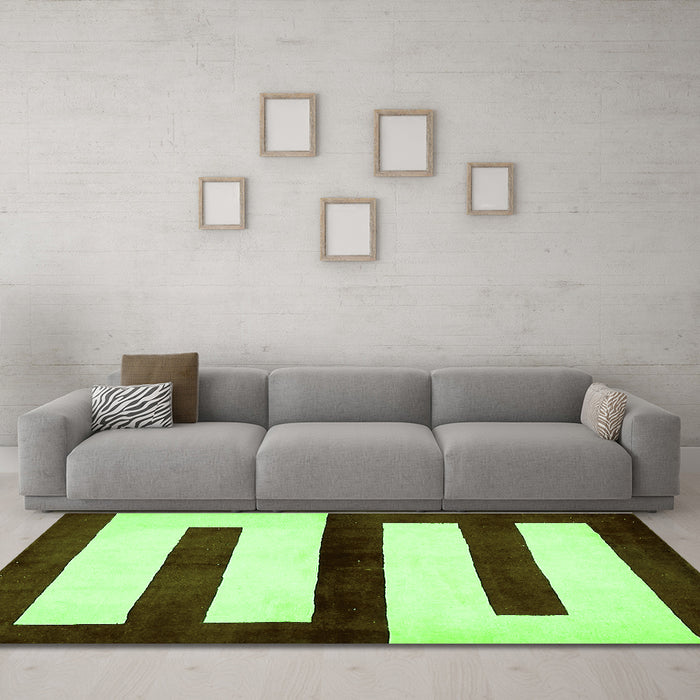 Machine Washable Abstract Green Modern Area Rugs in a Living Room,, wshabs5598grn