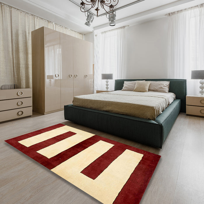 Abstract Sun Yellow Modern Rug in a Bedroom, abs5598