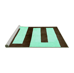 Sideview of Machine Washable Abstract Turquoise Modern Area Rugs, wshabs5598turq
