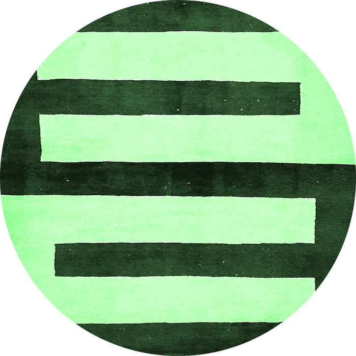 Round Machine Washable Abstract Emerald Green Modern Area Rugs, wshabs5598emgrn