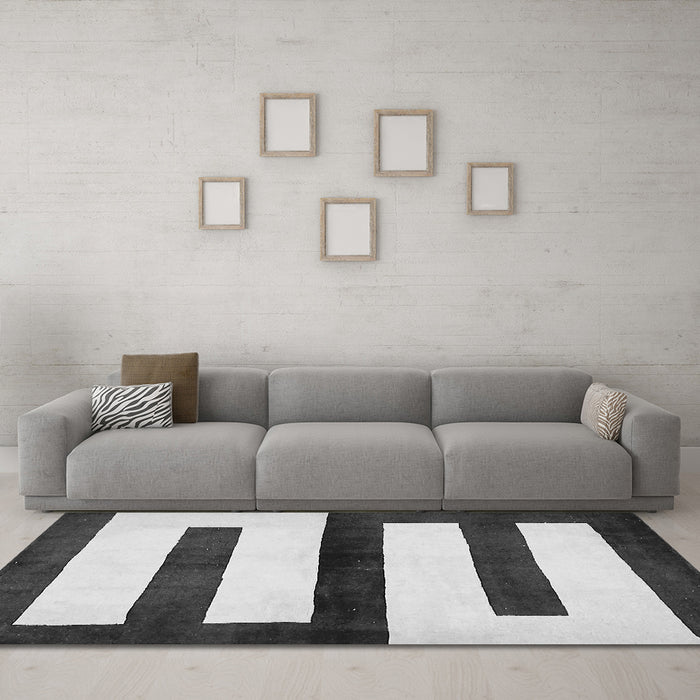 Machine Washable Abstract Gray Modern Rug in a Living Room,, wshabs5598gry