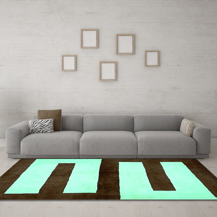 Machine Washable Abstract Turquoise Modern Area Rugs in a Living Room,, wshabs5598turq