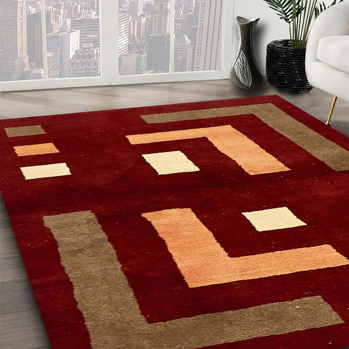 Machine Washable Abstract Chocolate Brown Rug in a Family Room, wshabs5599