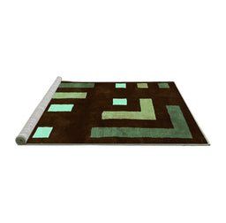 Sideview of Machine Washable Abstract Turquoise Modern Area Rugs, wshabs5599turq