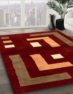 Abstract Chocolate Brown Modern Rug in Family Room, abs5599