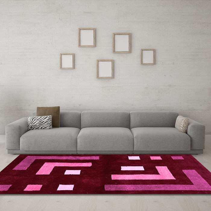 Machine Washable Abstract Pink Modern Rug in a Living Room, wshabs5599pnk