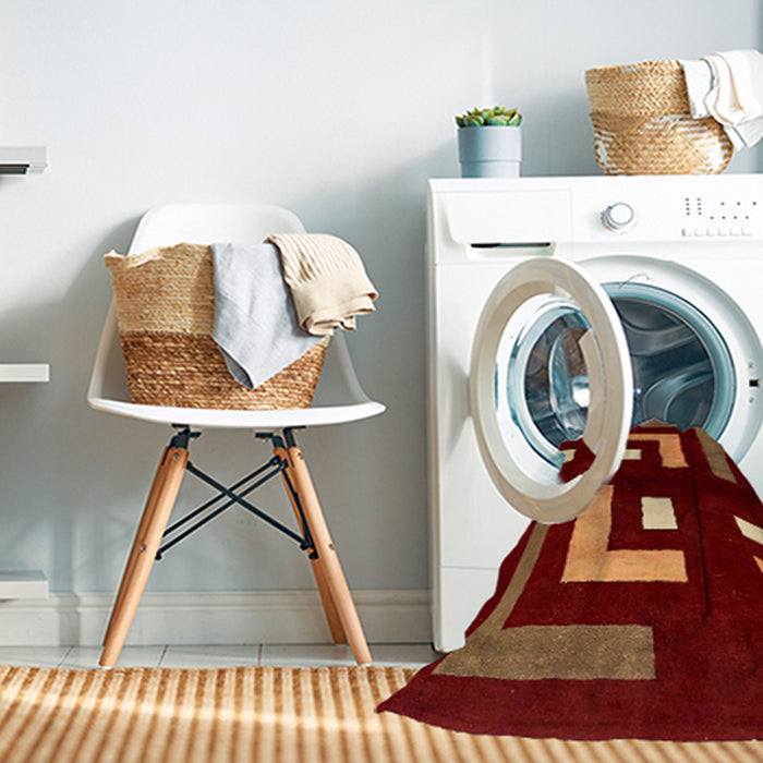 Machine Washable Abstract Chocolate Brown Rug in a Washing Machine, wshabs5599