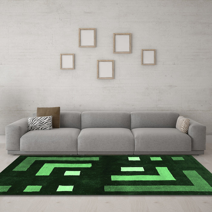Machine Washable Abstract Emerald Green Modern Area Rugs in a Living Room,, wshabs5599emgrn