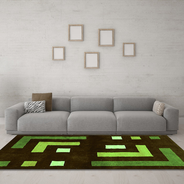Machine Washable Abstract Green Modern Area Rugs in a Living Room,, wshabs5599grn
