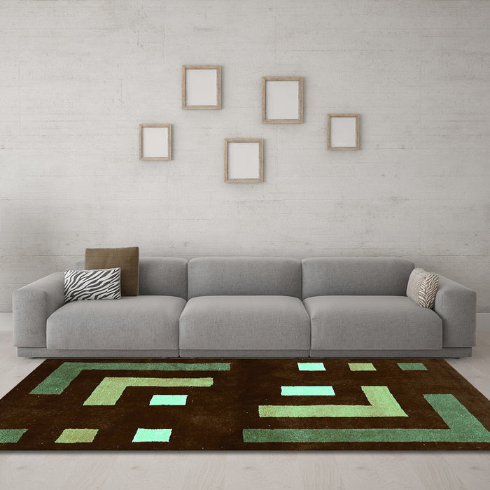 Machine Washable Abstract Turquoise Modern Area Rugs in a Living Room,, wshabs5599turq