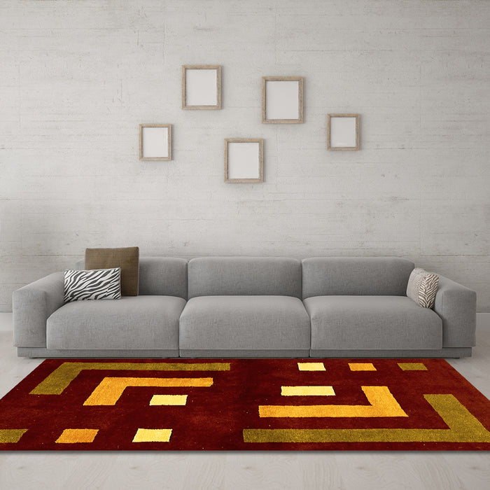 Machine Washable Abstract Yellow Modern Rug in a Living Room, wshabs5599yw