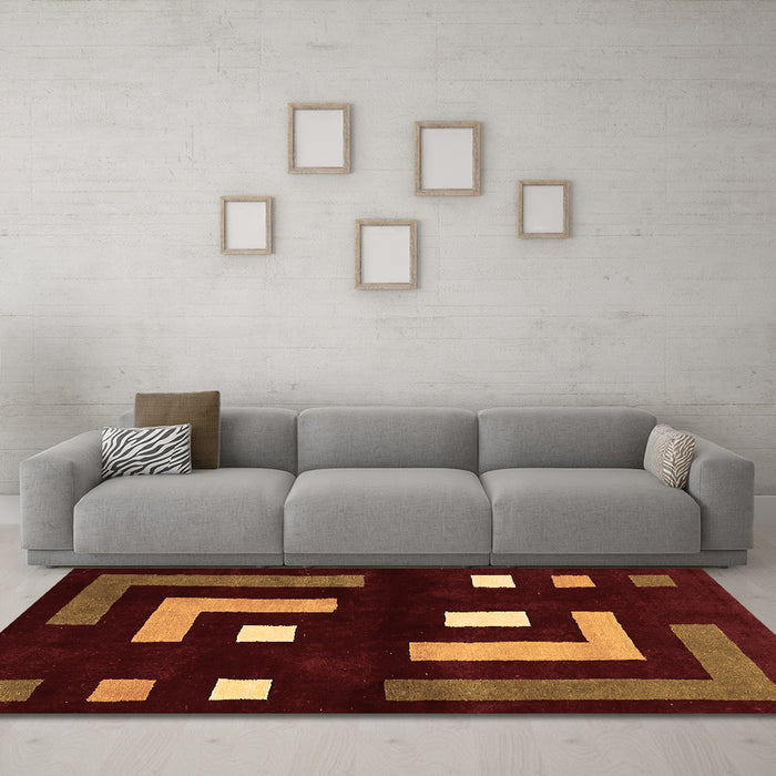Machine Washable Abstract Brown Modern Rug in a Living Room,, wshabs5599brn