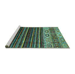 Sideview of Machine Washable Abstract Turquoise Modern Area Rugs, wshabs559turq