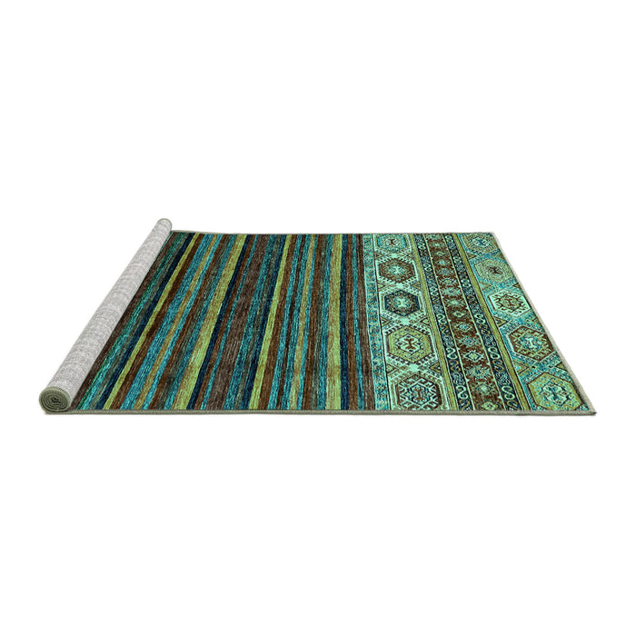 Sideview of Machine Washable Abstract Turquoise Modern Area Rugs, wshabs559turq