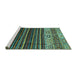 Sideview of Machine Washable Abstract Turquoise Modern Area Rugs, wshabs559turq