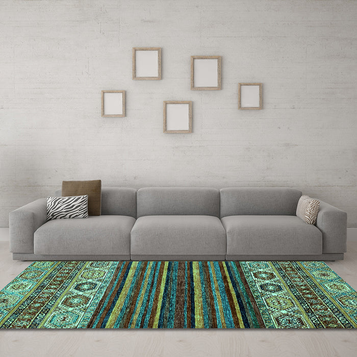 Machine Washable Abstract Turquoise Modern Area Rugs in a Living Room,, wshabs559turq