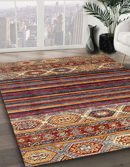 Abstract Saffron Red Modern Rug in Family Room, abs559