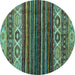 Round Machine Washable Abstract Turquoise Modern Area Rugs, wshabs559turq