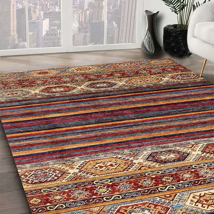 Abstract Saffron Red Modern Rug in Family Room, abs559