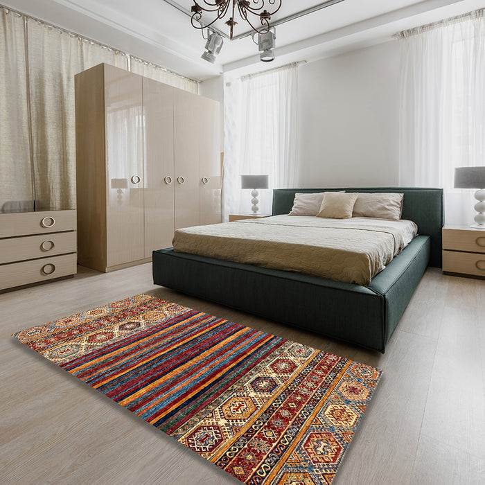 Abstract Saffron Red Modern Rug in a Bedroom, abs559