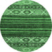 Round Machine Washable Abstract Emerald Green Modern Area Rugs, wshabs559emgrn