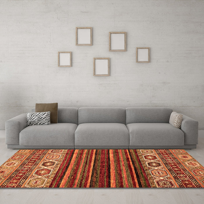 Machine Washable Abstract Orange Modern Area Rugs in a Living Room, wshabs559org