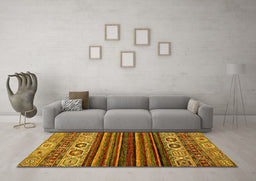 Machine Washable Abstract Yellow Modern Rug in a Living Room, wshabs559yw