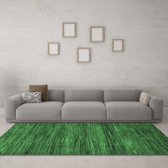 Machine Washable Abstract Emerald Green Modern Area Rugs in a Living Room,, wshabs55emgrn