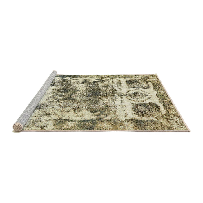 Sideview of Machine Washable Abstract Dark Moccasin Green Rug, wshabs560