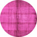 Round Machine Washable Abstract Pink Modern Rug, wshabs5600pnk