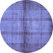 Round Machine Washable Abstract Blue Modern Rug, wshabs5600blu