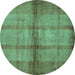 Round Abstract Turquoise Modern Rug, abs5600turq