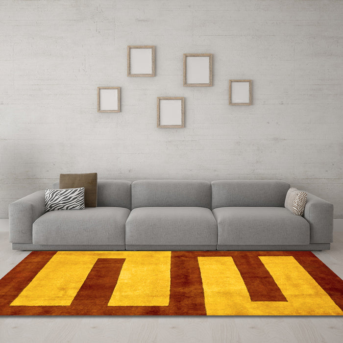 Machine Washable Abstract Yellow Modern Rug in a Living Room, wshabs5601yw