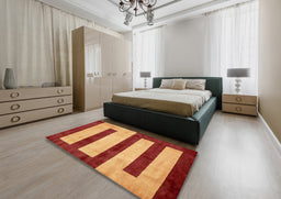 Abstract Red Modern Rug in a Bedroom, abs5601