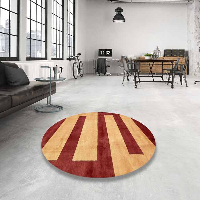 Round Machine Washable Abstract Red Rug in a Office, wshabs5601