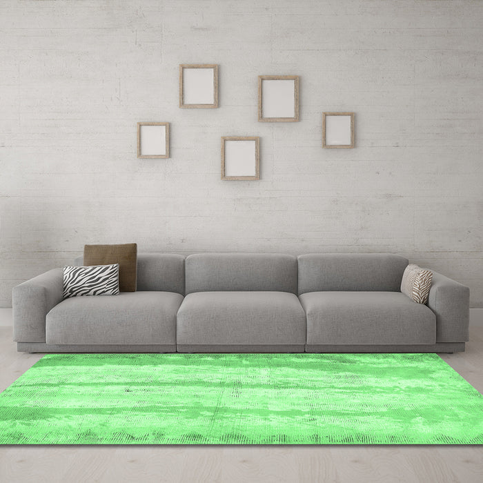 Machine Washable Abstract Emerald Green Modern Area Rugs in a Living Room,, wshabs5602emgrn