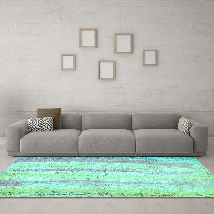 Machine Washable Abstract Turquoise Modern Area Rugs in a Living Room,, wshabs5602turq