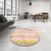 Round Machine Washable Abstract Sun Yellow Rug in a Office, wshabs5602