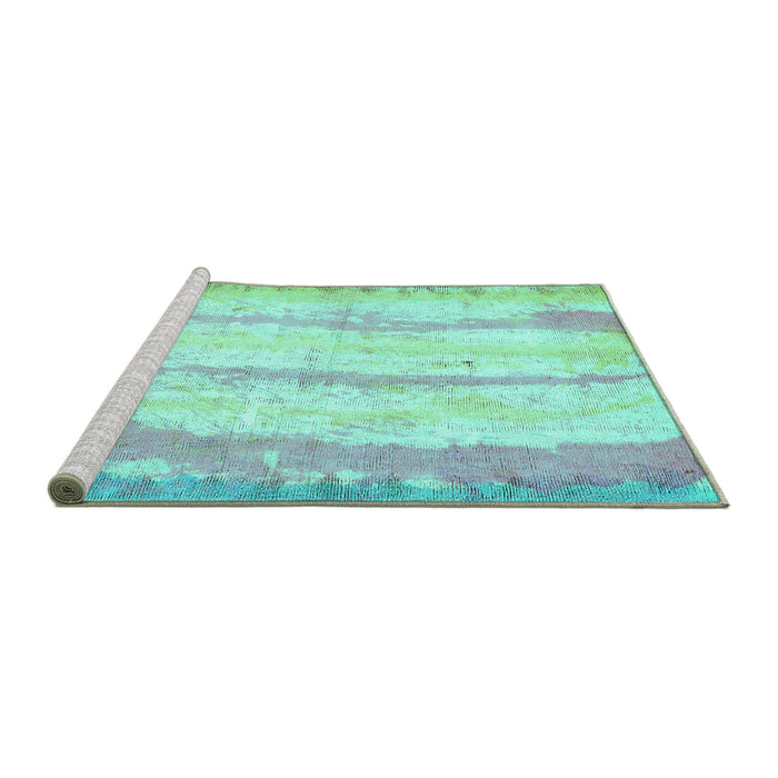 Sideview of Machine Washable Abstract Turquoise Modern Area Rugs, wshabs5602turq