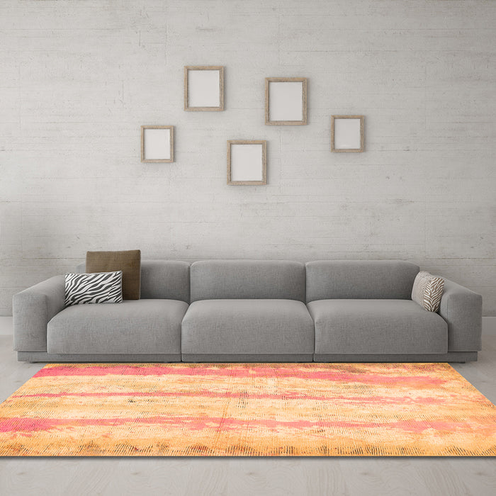 Machine Washable Abstract Orange Modern Area Rugs in a Living Room, wshabs5602org